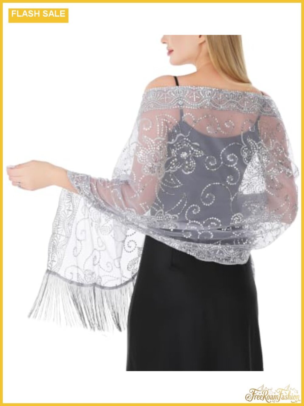 Sequin Floral Tulle Shawl Wrap Evening Wedding Cover-Up